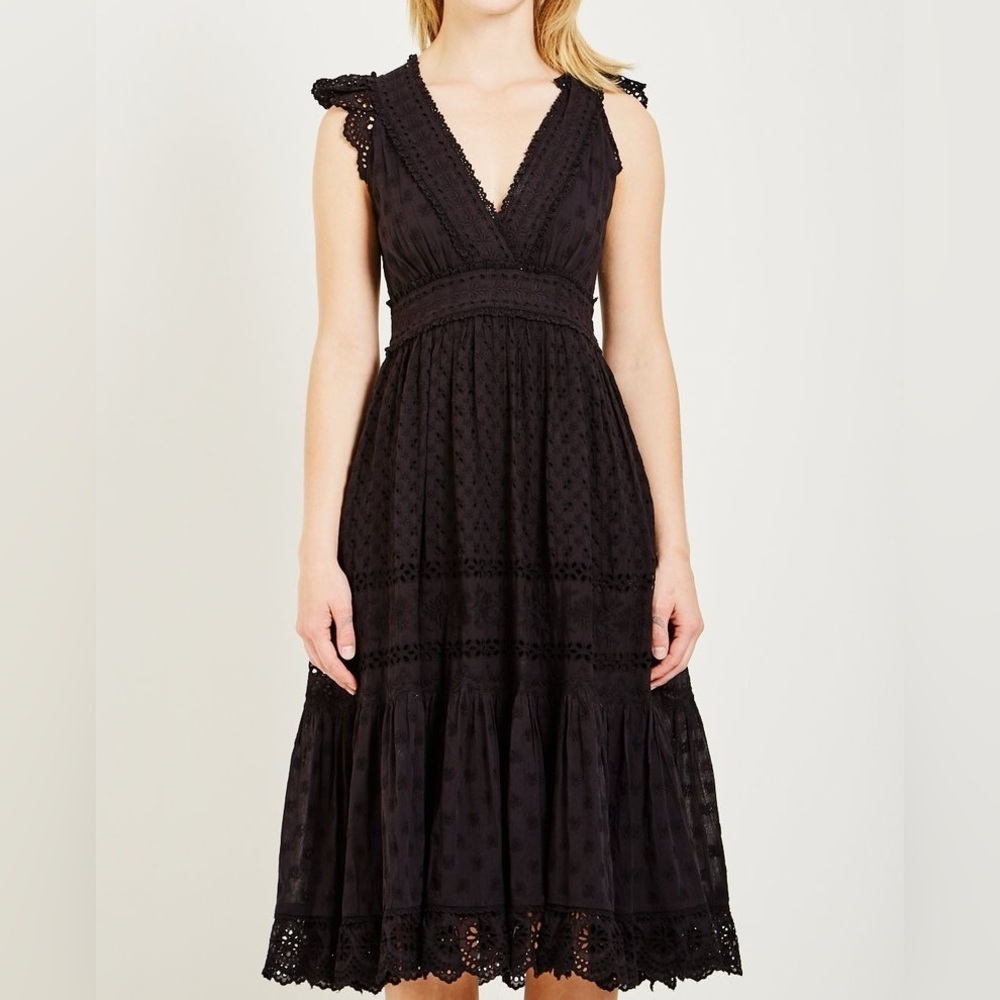 ULLA JOHNSON MARJORIE FLORAL EYELET DRESS - BLACK Sz 8